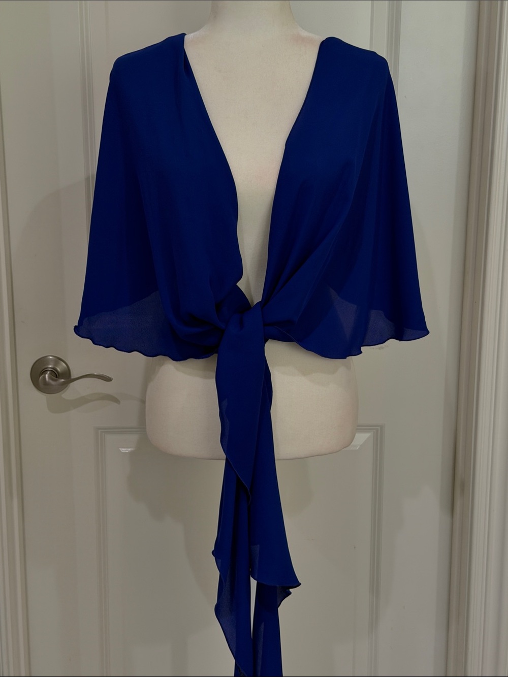 Royal Blue Tie-Front Elegant Chiffon Shrug Wrap